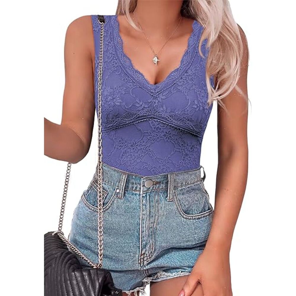 V Neck Sleeveless Bodysuit Tank Top, MEDIUM, 1J-146T002